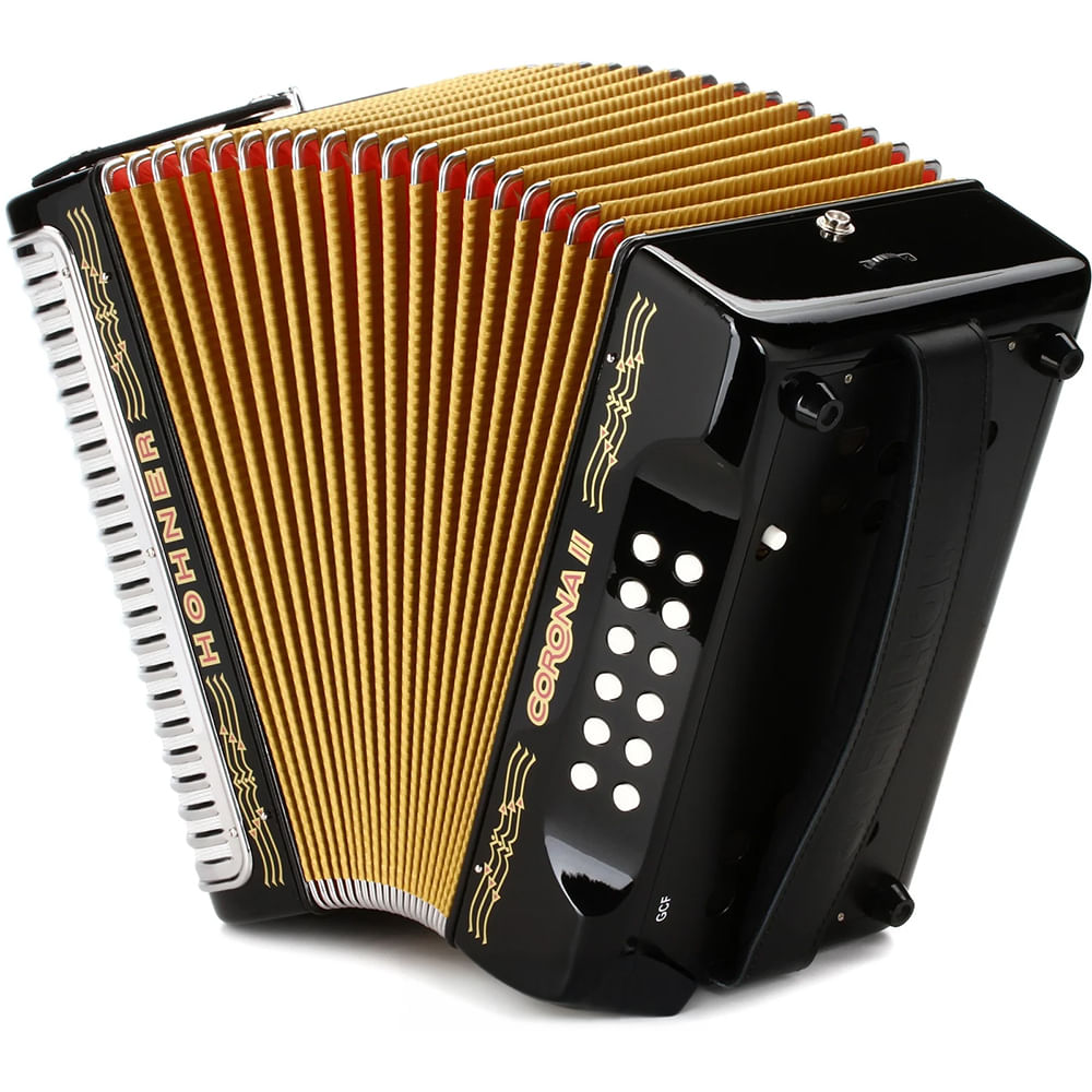 Acordeón Diatónico Hohner Corona II FBbEb - A56411 - Negro Lacado foto 2