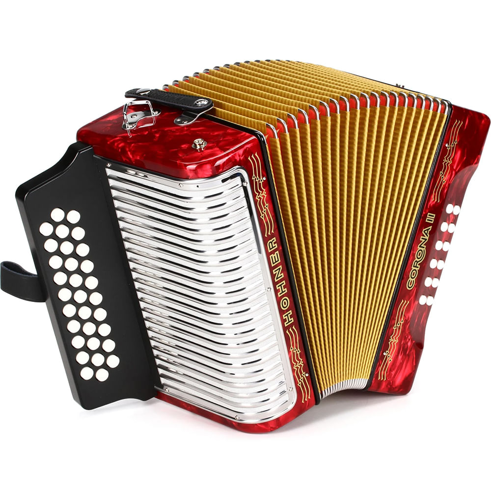 Acordeón Diatónico Hohner Corona II FBbEb - A5649 - Rojo