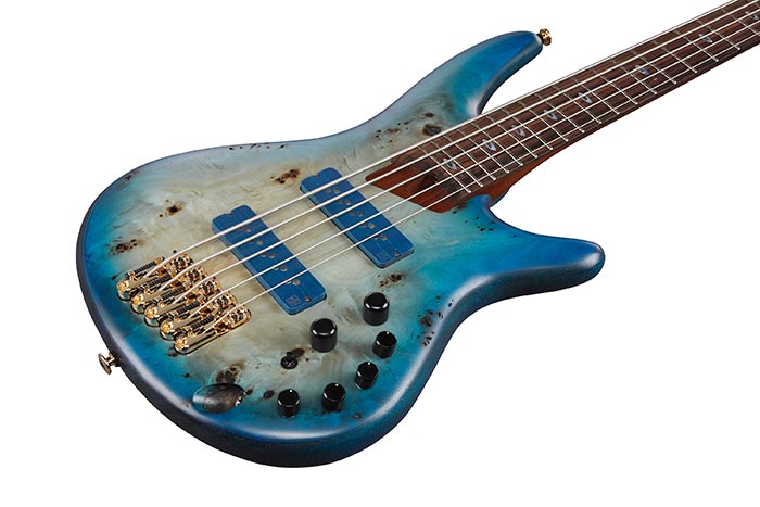 Bajo eléctrico Ibanez Prestige SR6605 de 5 cuerdas - Ghost Fleet Blue Burst foto 4