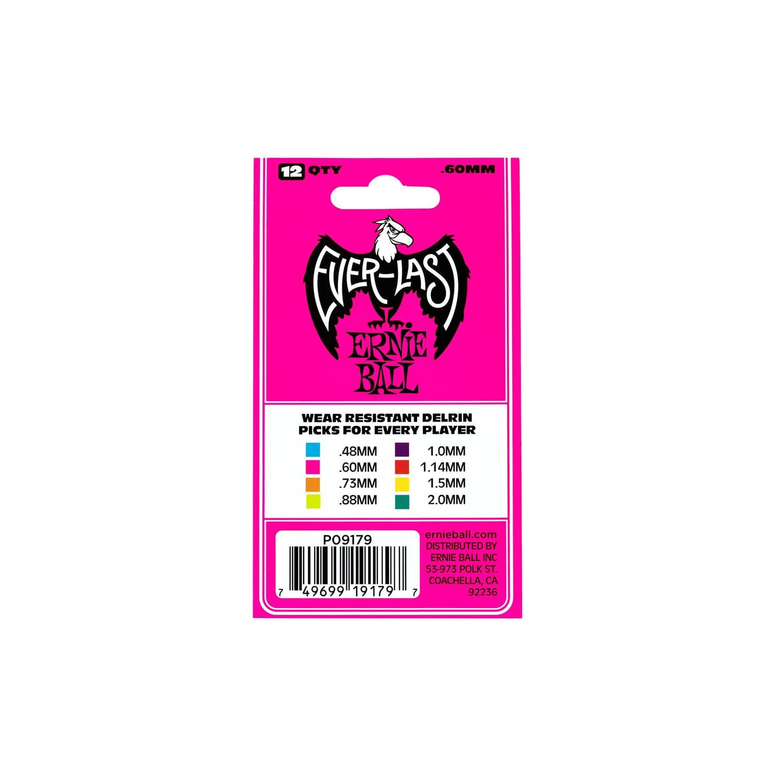 Pack de 12 uñetas Ernie Ball P09179 - Everlast Pink .60mm foto 2