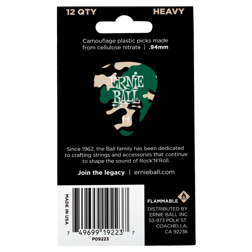 Pack de 12 uñetas Ernie Ball P09223 CAMUFLAJE foto 3