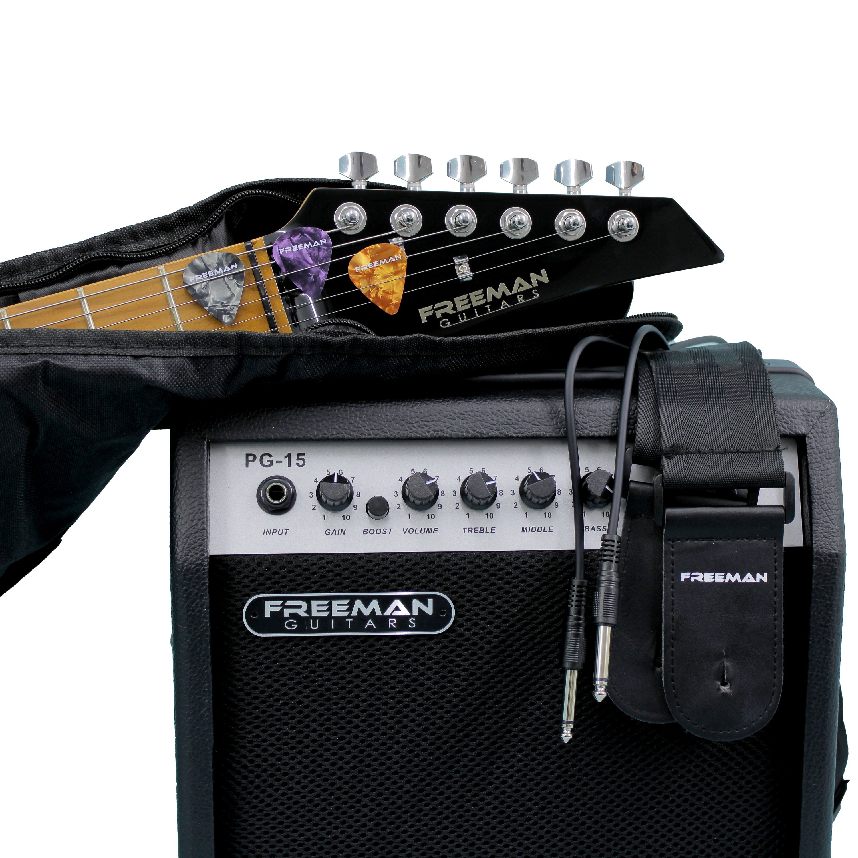 Pack de guitarra eléctrica Freeman RIFFMASTER Black SRG-180F FMT foto 2
