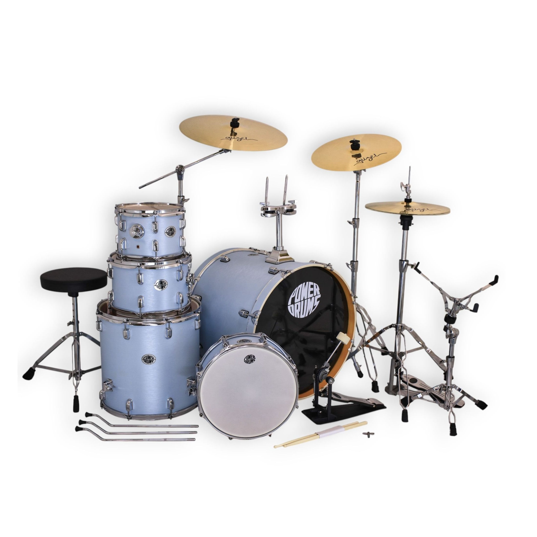 Set de batería acústica PowerDrums JJ-5 BLM con platillos Guzel